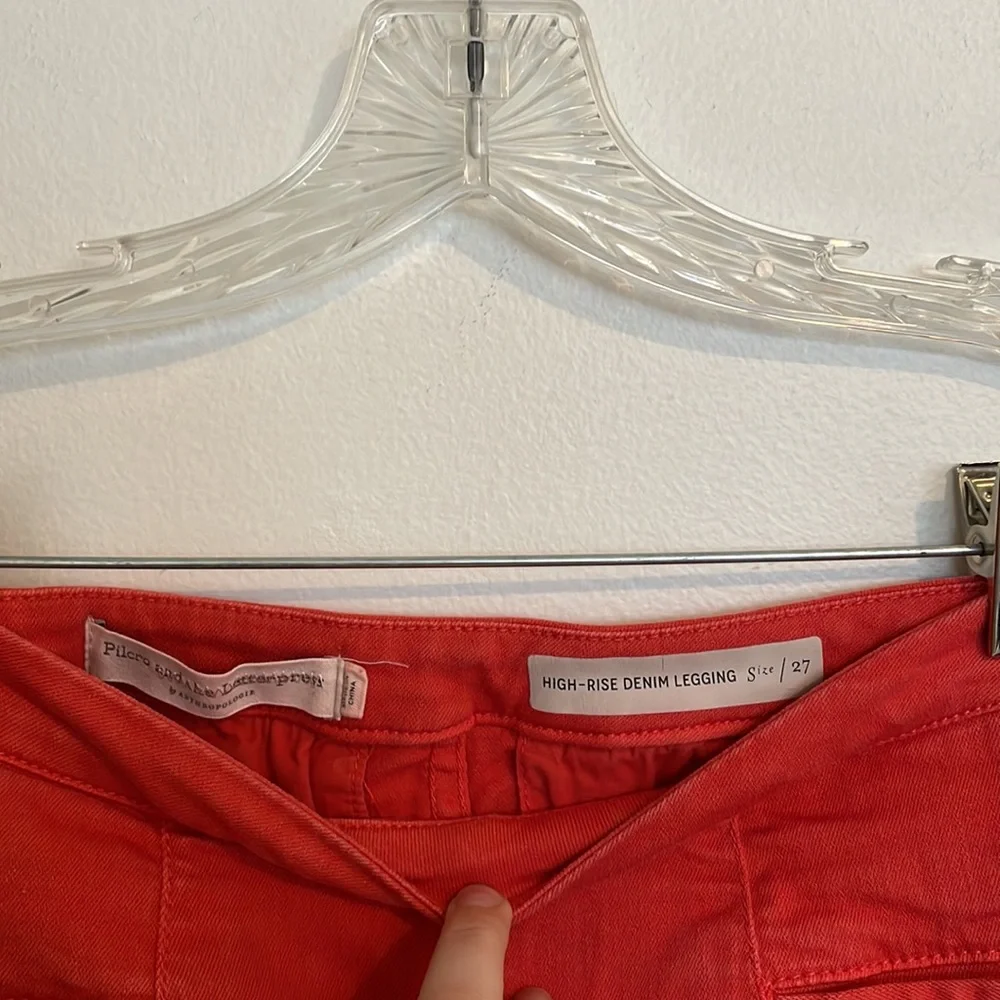 Anthro | Pilcro & The Letterpress | High Rise Coral Crop Denim Jegging Legging